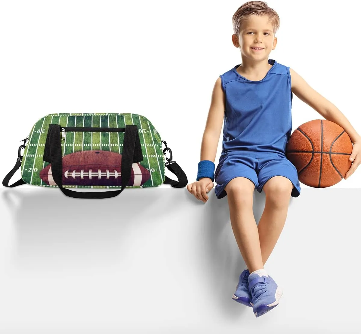 Grunge American Football Field Kids Duffle Bag for Boys & Girls - Sport Theme Gym & Overnight Travel Bag - Teen Kids Weekender for School, Practice & Gymnastics
