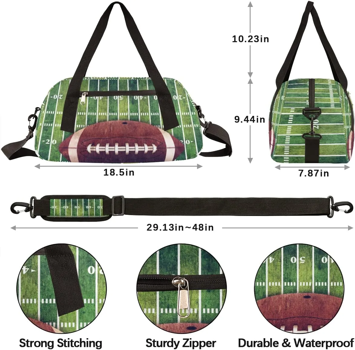 Grunge American Football Field Kids Duffle Bag for Boys & Girls - Sport Theme Gym & Overnight Travel Bag - Teen Kids Weekender for School, Practice & Gymnastics