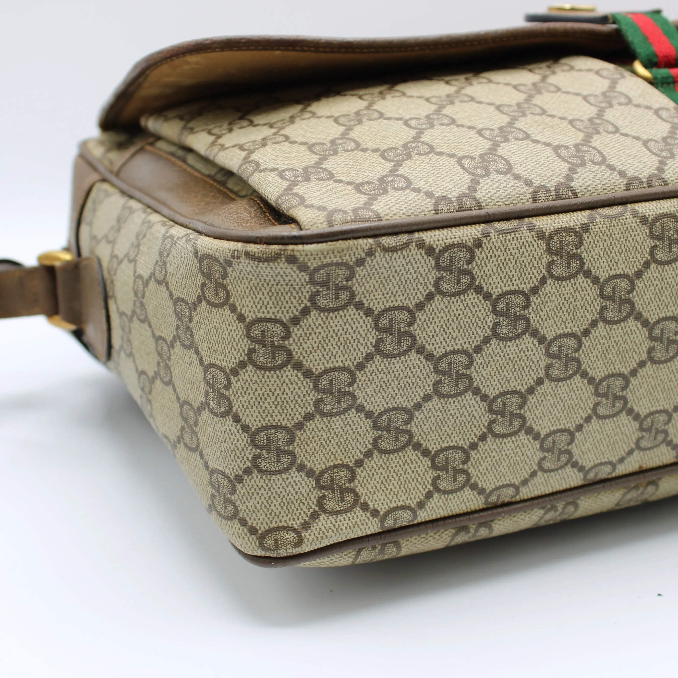 Gucci Brown GG Supreme Canvas and Leather Flap Over Crossbody Bag