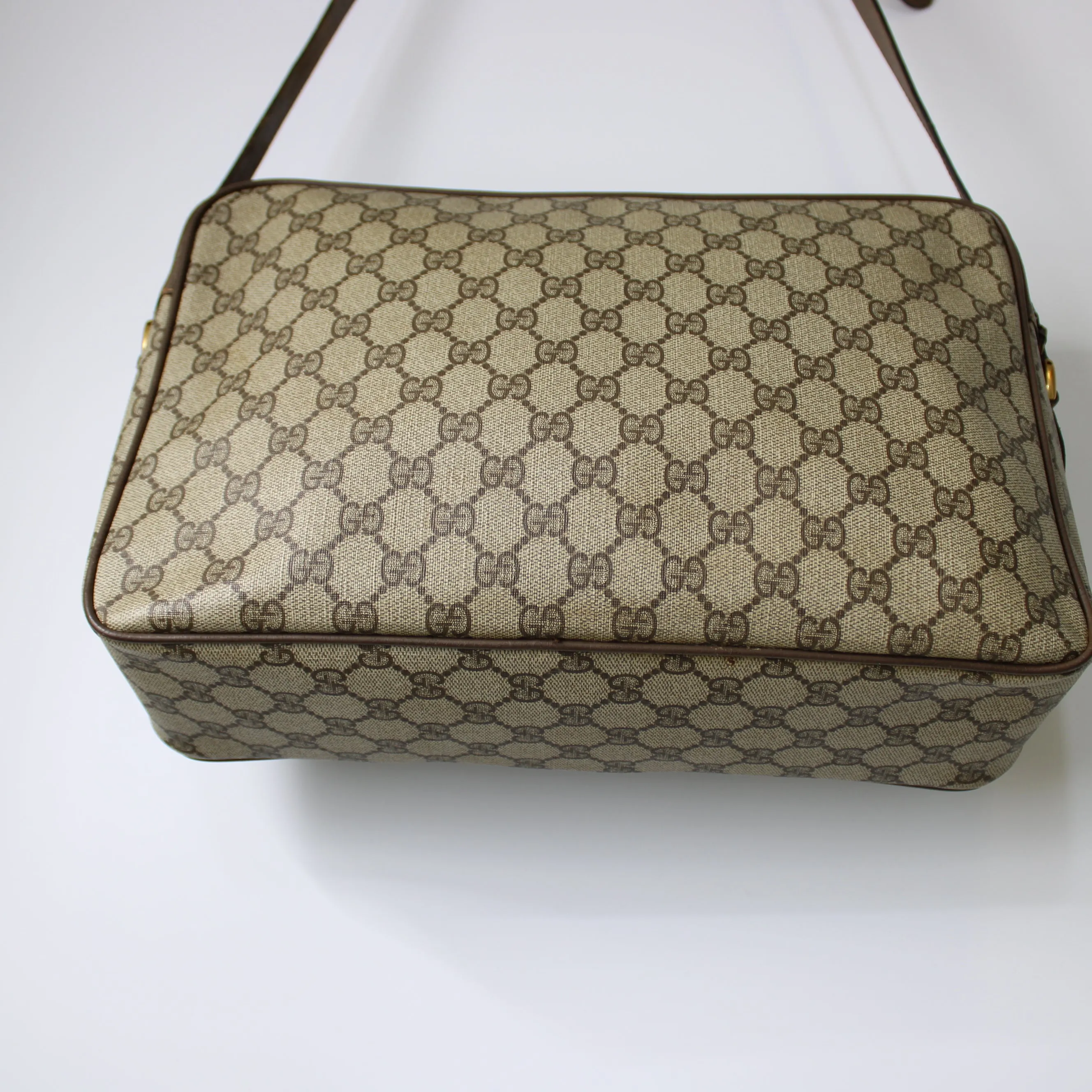 Gucci Brown GG Supreme Canvas and Leather Flap Over Crossbody Bag