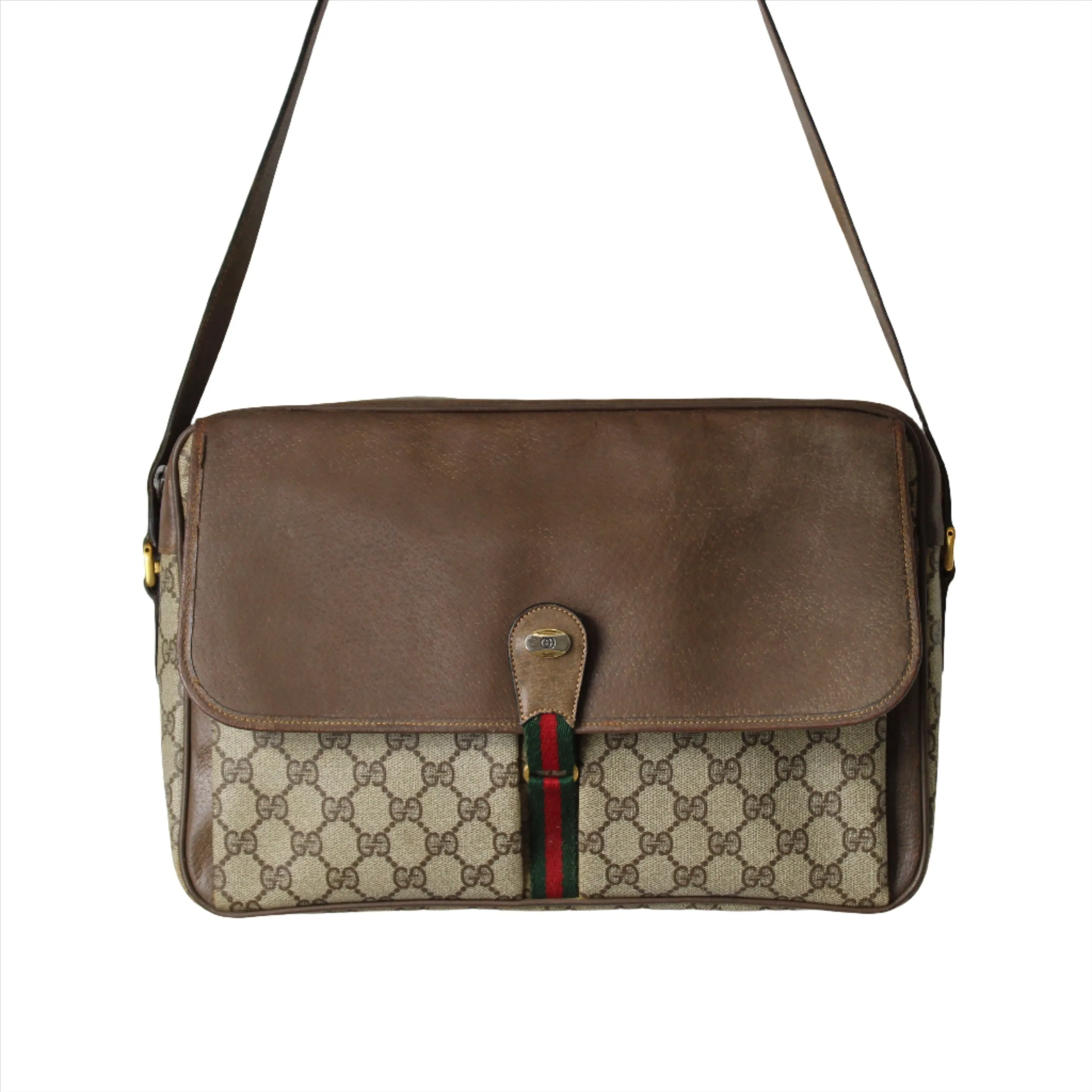 Gucci Brown GG Supreme Canvas and Leather Flap Over Crossbody Bag