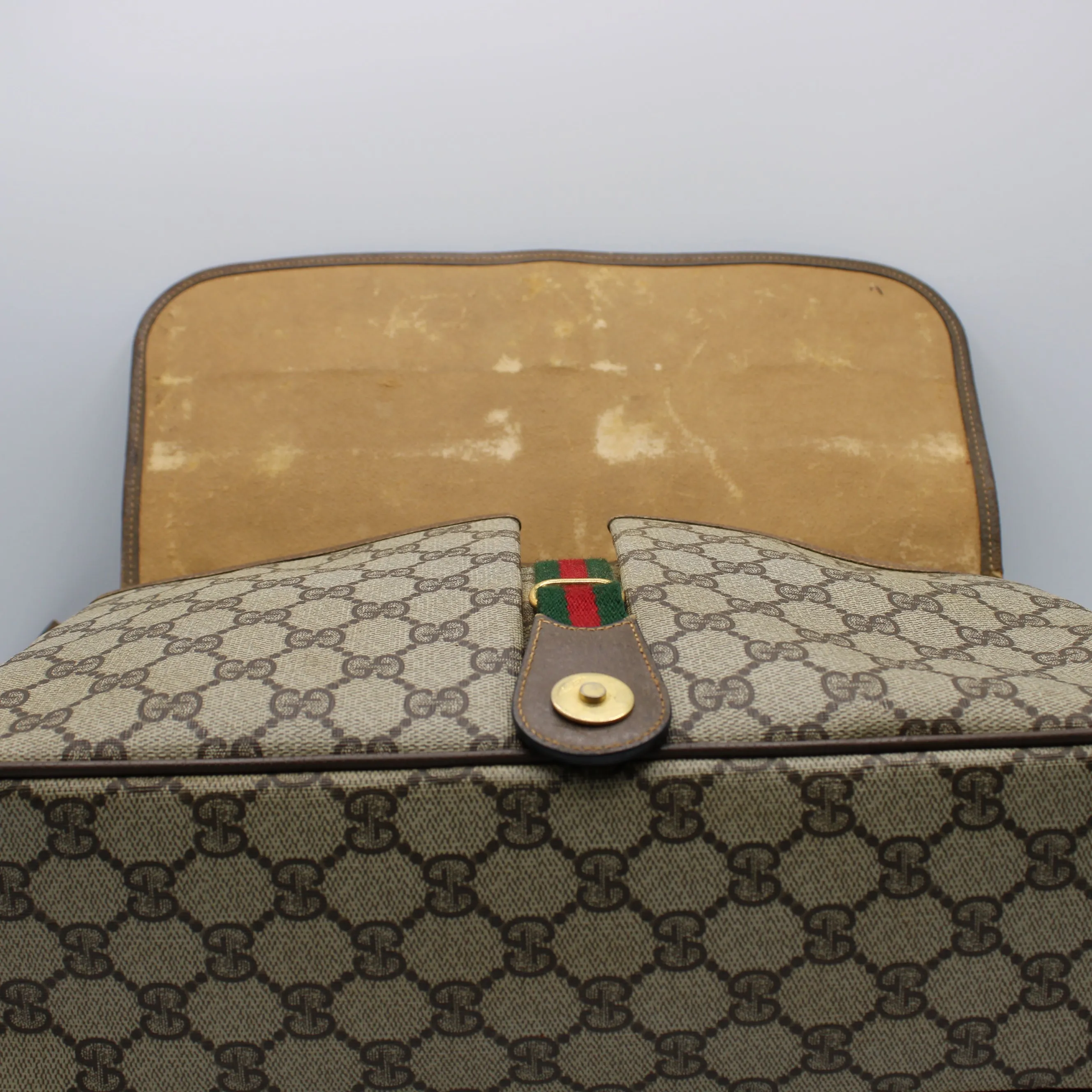 Gucci Brown GG Supreme Canvas and Leather Flap Over Crossbody Bag