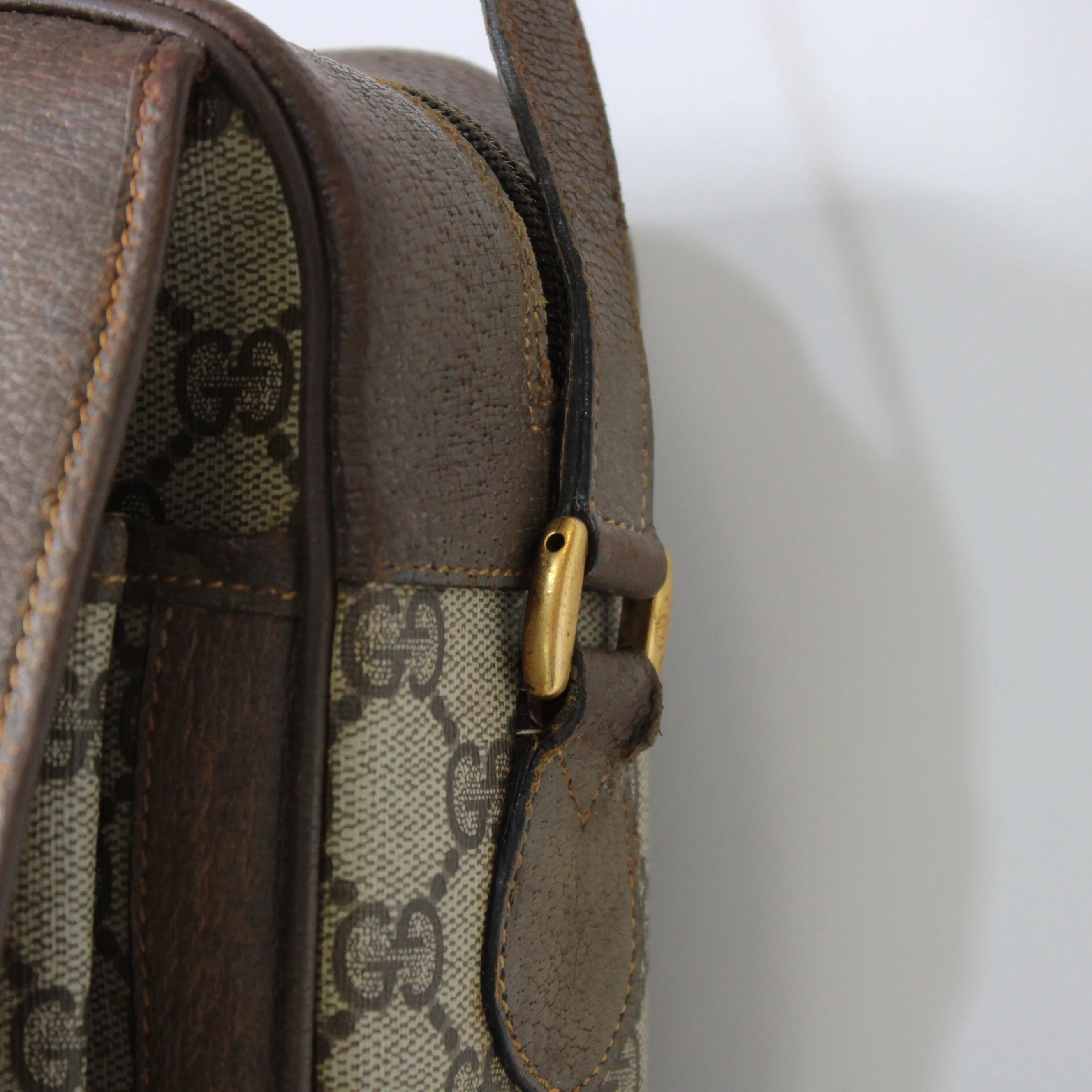 Gucci Brown GG Supreme Canvas and Leather Flap Over Crossbody Bag