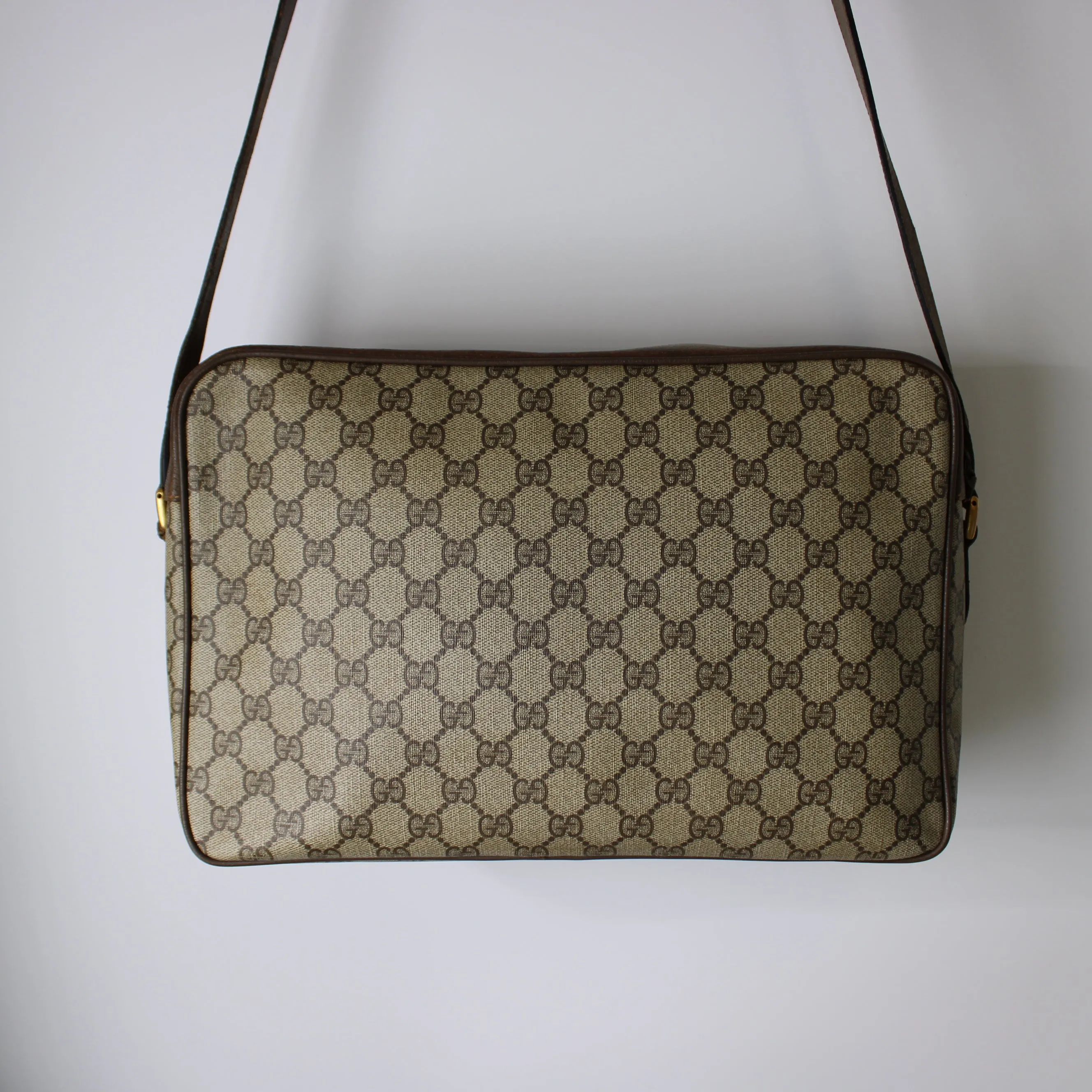 Gucci Brown GG Supreme Canvas and Leather Flap Over Crossbody Bag