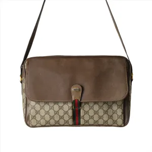 Gucci Brown GG Supreme Canvas and Leather Flap Over Crossbody Bag