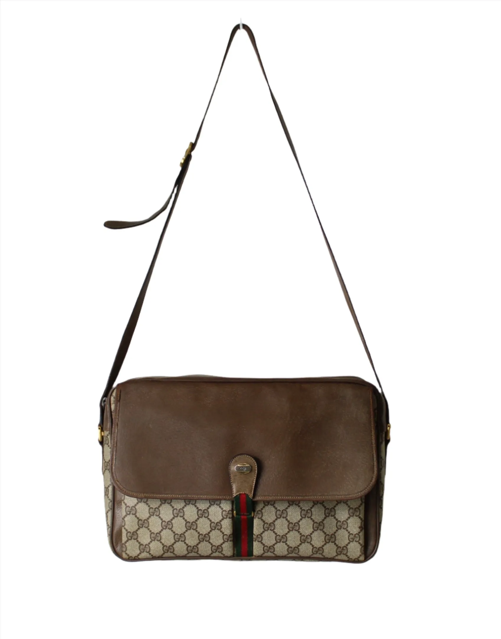 Gucci Brown GG Supreme Canvas and Leather Flap Over Crossbody Bag