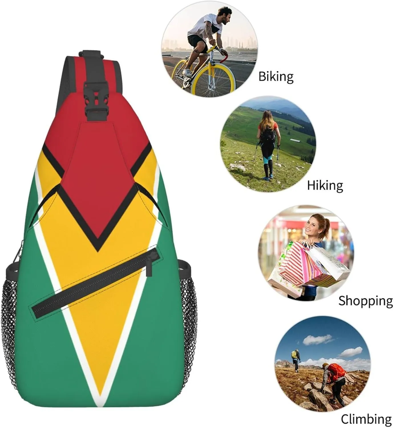 Guyana Flag Sling Bag Multipurpose Crossbody Sling Backpack For Women Men Travel Cycling Hiking Shoulder Bag