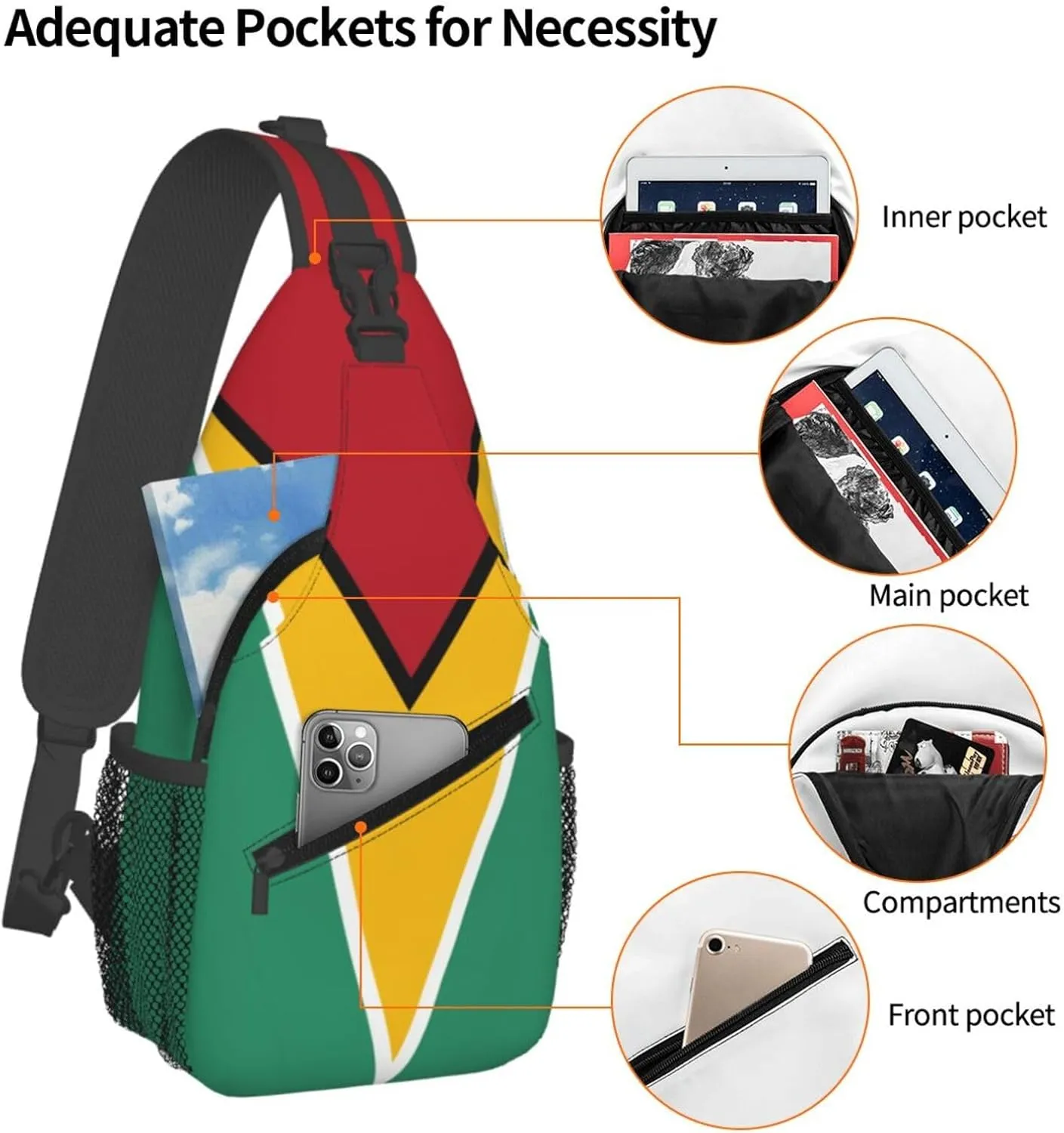 Guyana Flag Sling Bag Multipurpose Crossbody Sling Backpack For Women Men Travel Cycling Hiking Shoulder Bag