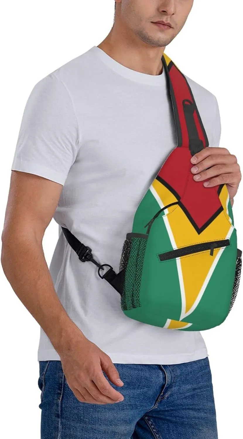 Guyana Flag Sling Bag Multipurpose Crossbody Sling Backpack For Women Men Travel Cycling Hiking Shoulder Bag