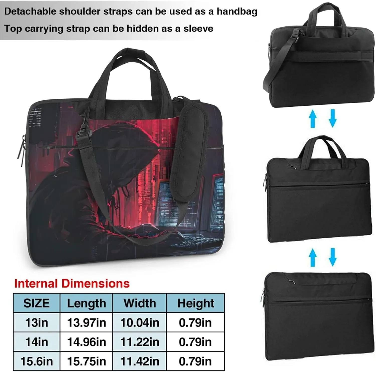Hacker Attack Print Laptop Bag,Can Use It Freely As A Shoulder Bag,Crossbody Bag,And Briefcase