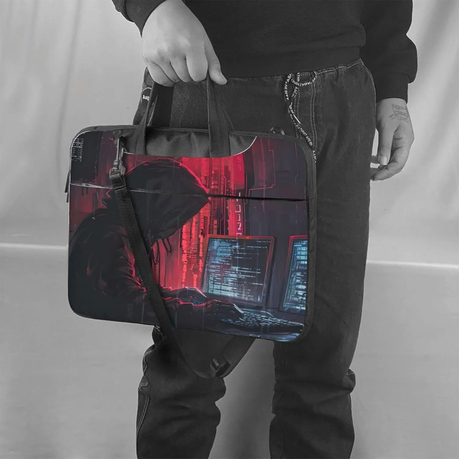 Hacker Attack Print Laptop Bag,Can Use It Freely As A Shoulder Bag,Crossbody Bag,And Briefcase