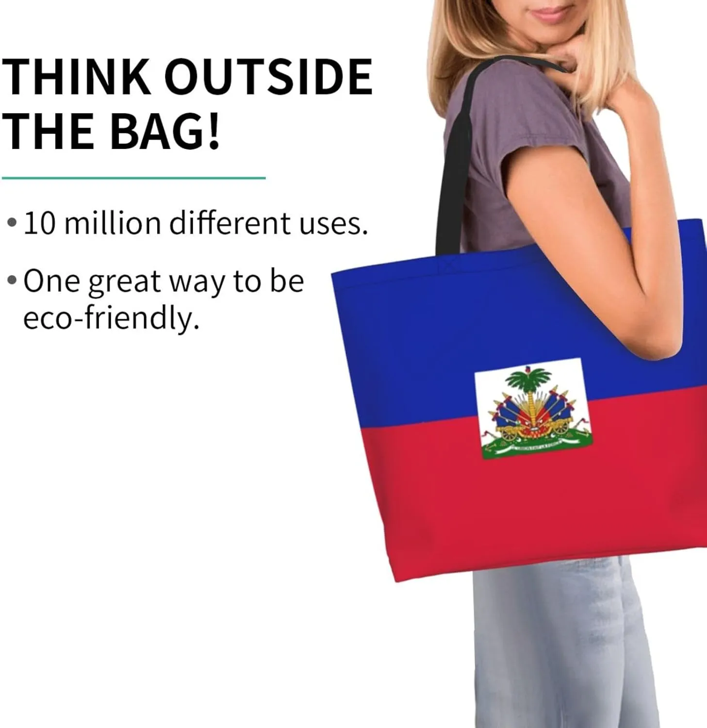 Haitian Canvas Tote Bag Haiti Flag Shoulder Bag Haiti Casual Grocery Bags Haitian Bags for Outdoor