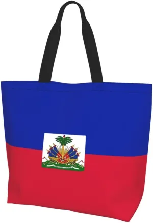 Haitian Canvas Tote Bag Haiti Flag Shoulder Bag Haiti Casual Grocery Bags Haitian Bags for Outdoor