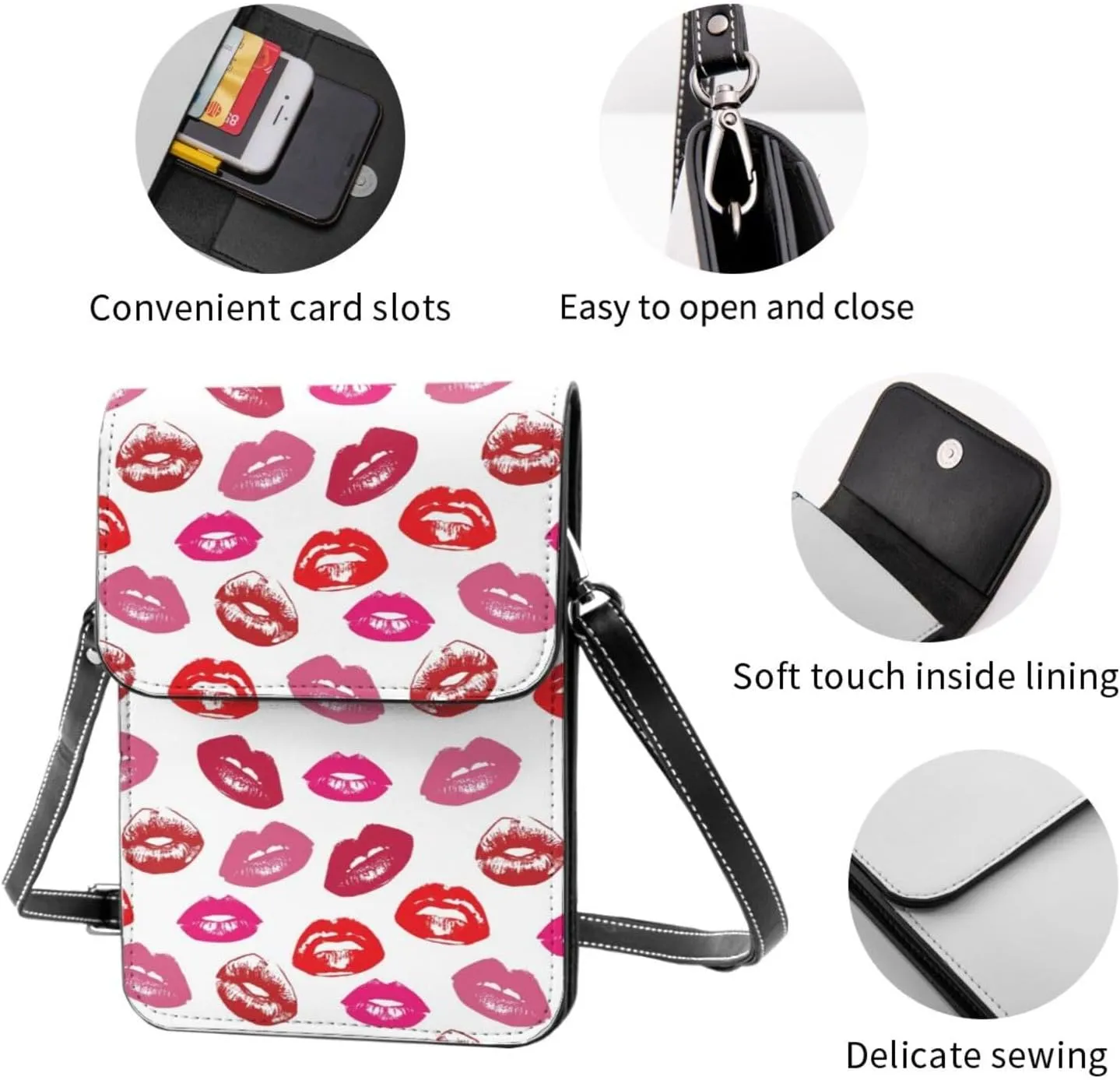 Halloween Bats and Flower Cell Phone Purse Small Crossbody Bags For Women Men Wallet Purses With Adjustable Strap