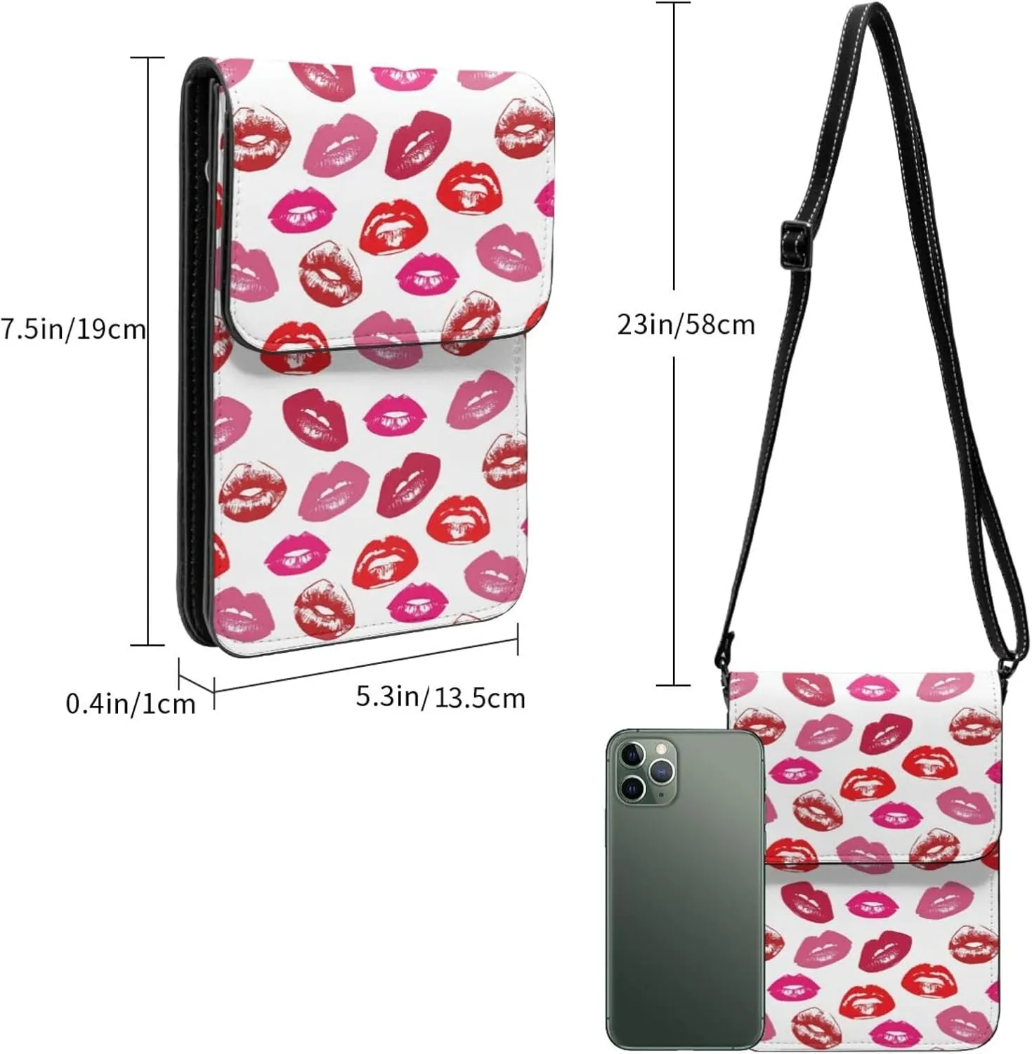 Halloween Bats and Flower Cell Phone Purse Small Crossbody Bags For Women Men Wallet Purses With Adjustable Strap