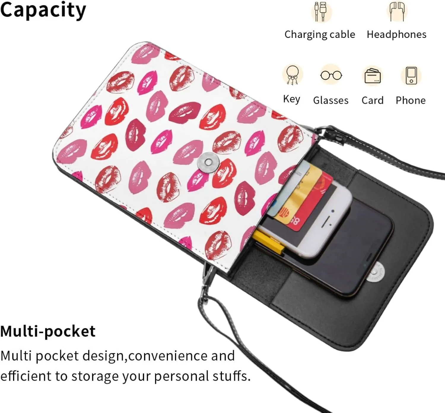 Halloween Bats and Flower Cell Phone Purse Small Crossbody Bags For Women Men Wallet Purses With Adjustable Strap
