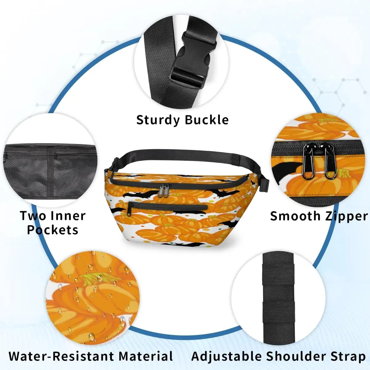 Halloween Pumpkin Bat Crossbody Sling Bag for Women Men Crossbody Backpack with 4 Zipper Pockets Fanny Pack Shoulder Casual Daypack for Travel Running Hiking Cycling
