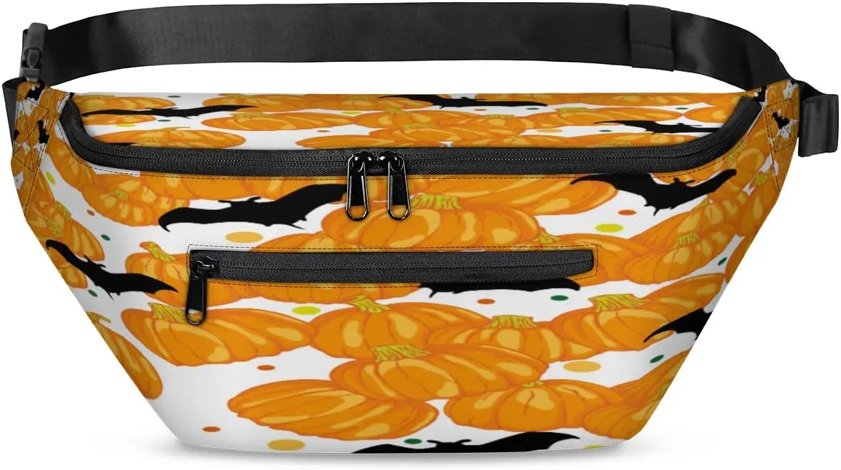 Halloween Pumpkin Bat Crossbody Sling Bag for Women Men Crossbody Backpack with 4 Zipper Pockets Fanny Pack Shoulder Casual Daypack for Travel Running Hiking Cycling