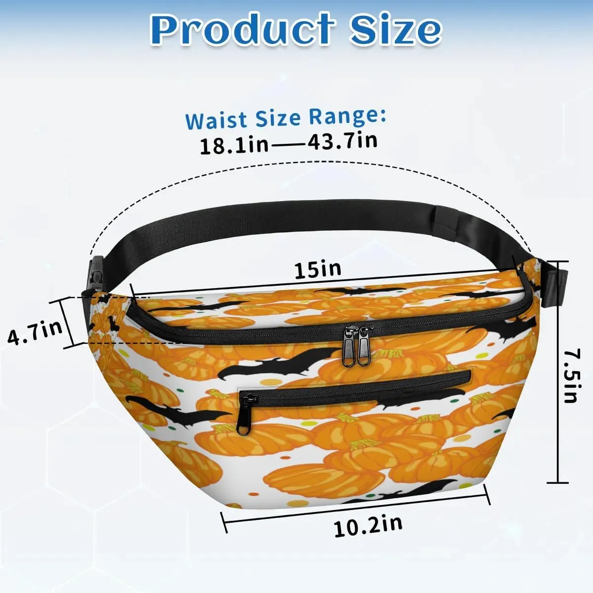 Halloween Pumpkin Bat Crossbody Sling Bag for Women Men Crossbody Backpack with 4 Zipper Pockets Fanny Pack Shoulder Casual Daypack for Travel Running Hiking Cycling