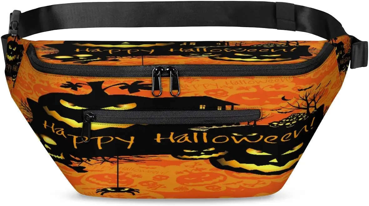 Halloween Theme Crossbody Sling Bag for Women Men Crossbody Backpack with 4 Zipper Pockets Fanny Pack Shoulder Casual Daypack for Travel Running Hiking Cycling