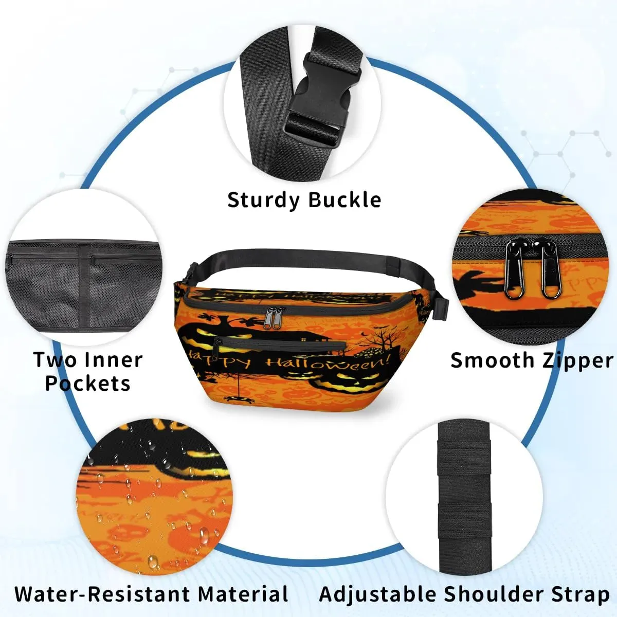 Halloween Theme Crossbody Sling Bag for Women Men Crossbody Backpack with 4 Zipper Pockets Fanny Pack Shoulder Casual Daypack for Travel Running Hiking Cycling