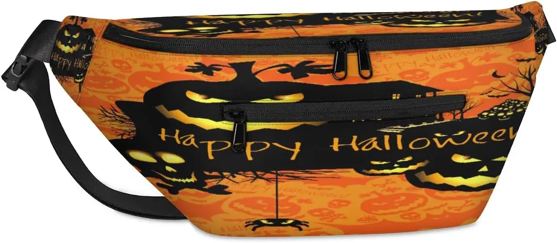 Halloween Theme Crossbody Sling Bag for Women Men Crossbody Backpack with 4 Zipper Pockets Fanny Pack Shoulder Casual Daypack for Travel Running Hiking Cycling