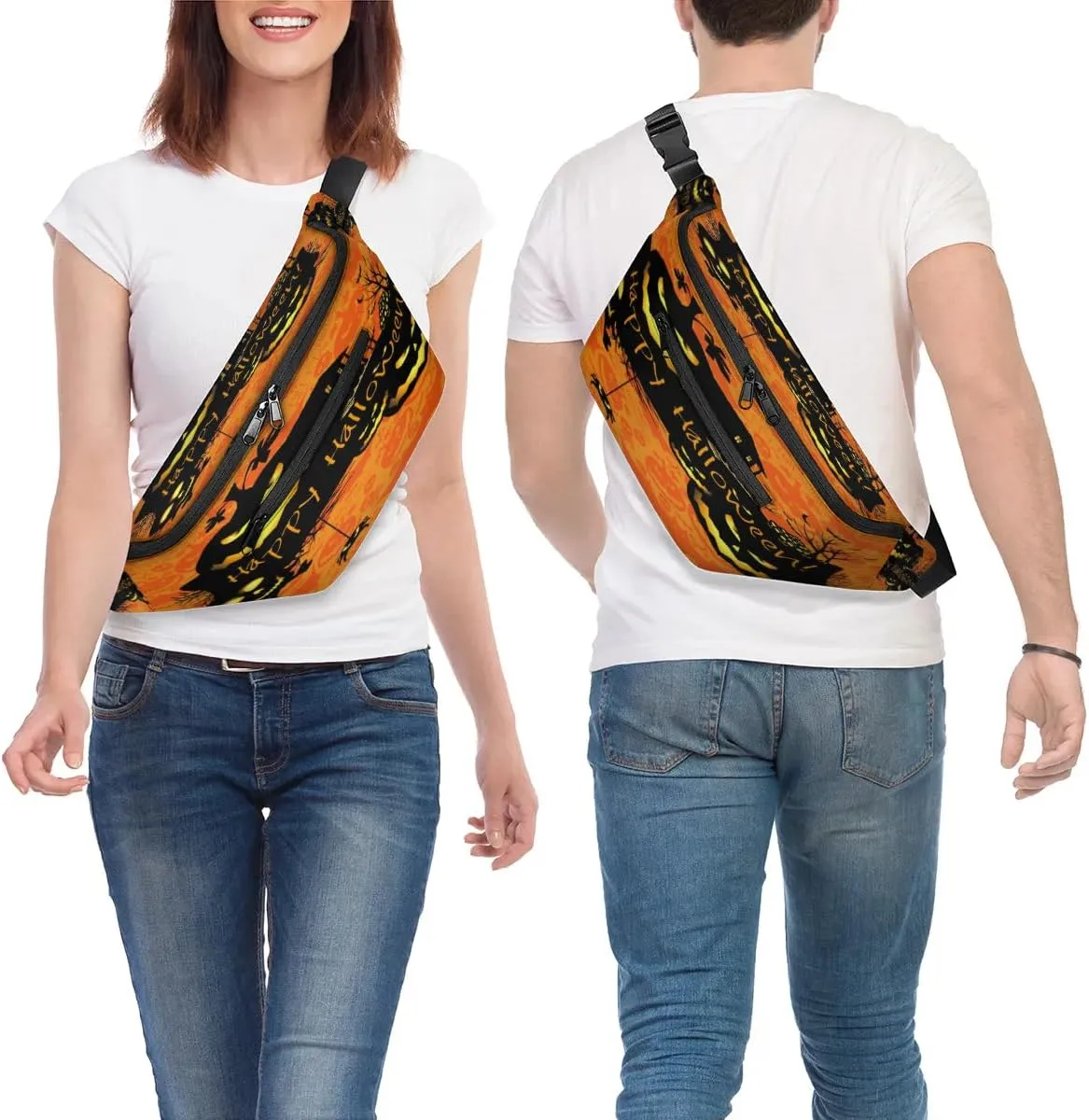 Halloween Theme Crossbody Sling Bag for Women Men Crossbody Backpack with 4 Zipper Pockets Fanny Pack Shoulder Casual Daypack for Travel Running Hiking Cycling