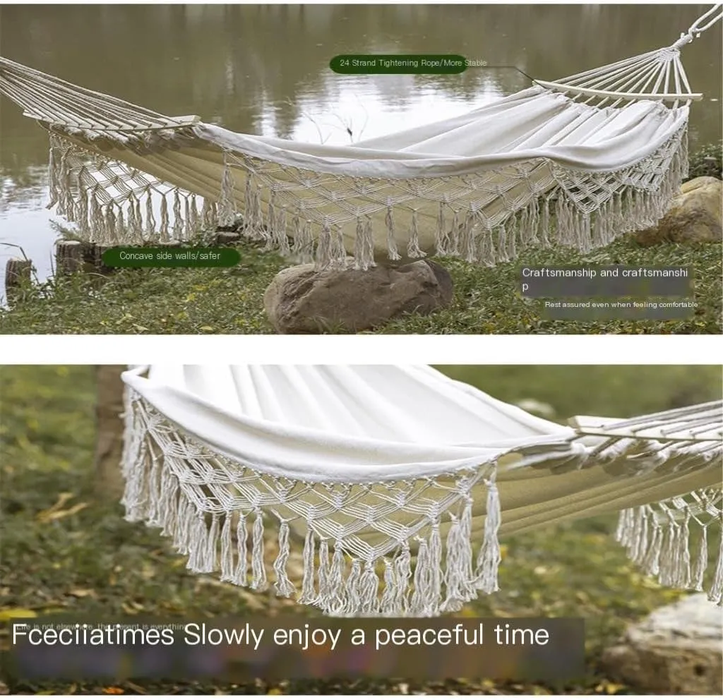 Hammock Double Outdoor Hammock Sheet Double Camping Hammock Swing Spring Outing Camping Anti-Rollover Canvas Hanging Basket Hammock Outdoor(White)