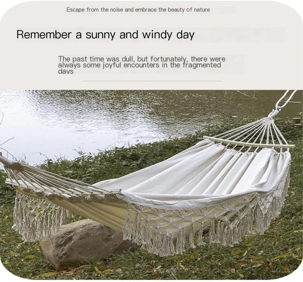 Hammock Double Outdoor Hammock Sheet Double Camping Hammock Swing Spring Outing Camping Anti-Rollover Canvas Hanging Basket Hammock Outdoor(White)