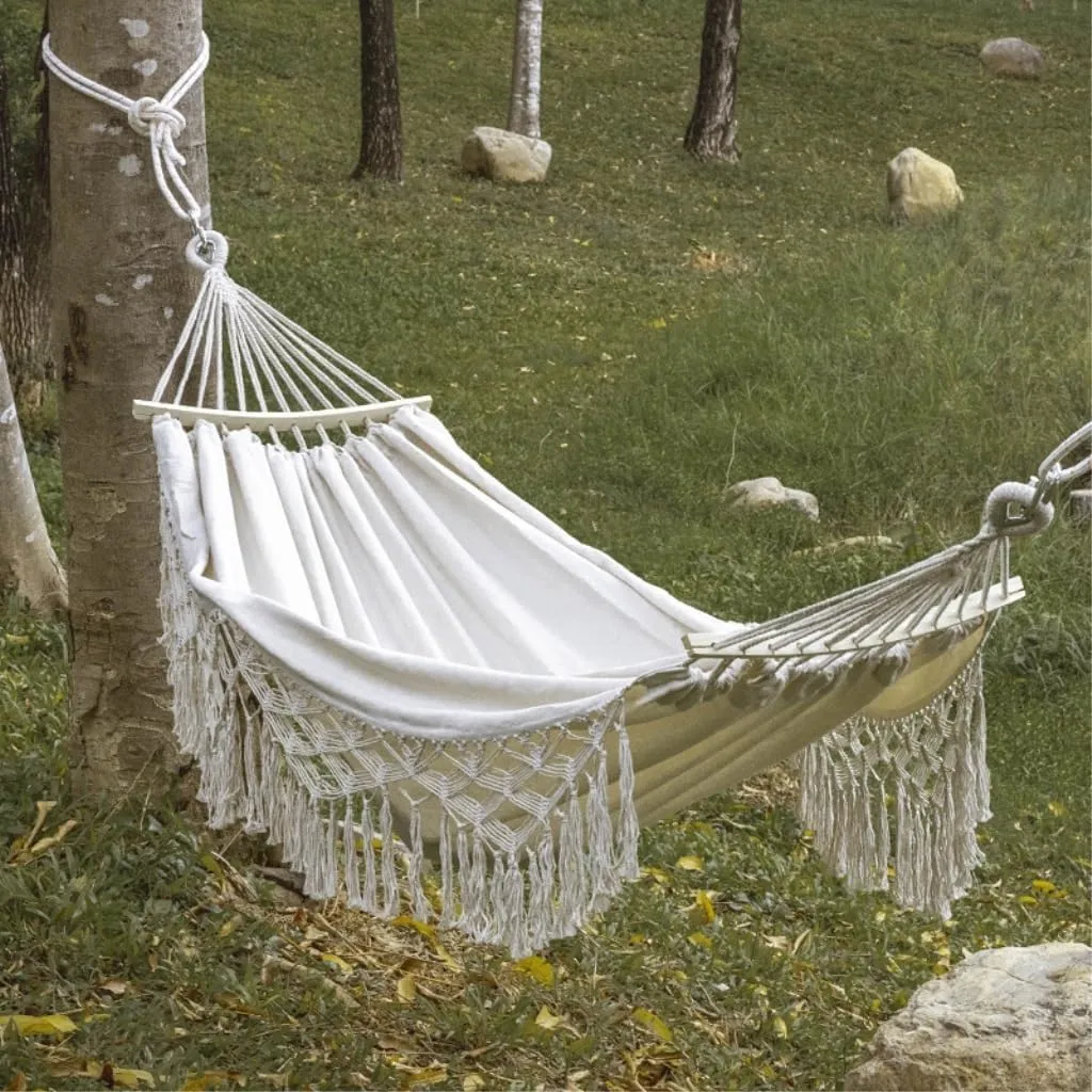 Hammock Double Outdoor Hammock Sheet Double Camping Hammock Swing Spring Outing Camping Anti-Rollover Canvas Hanging Basket Hammock Outdoor(White)