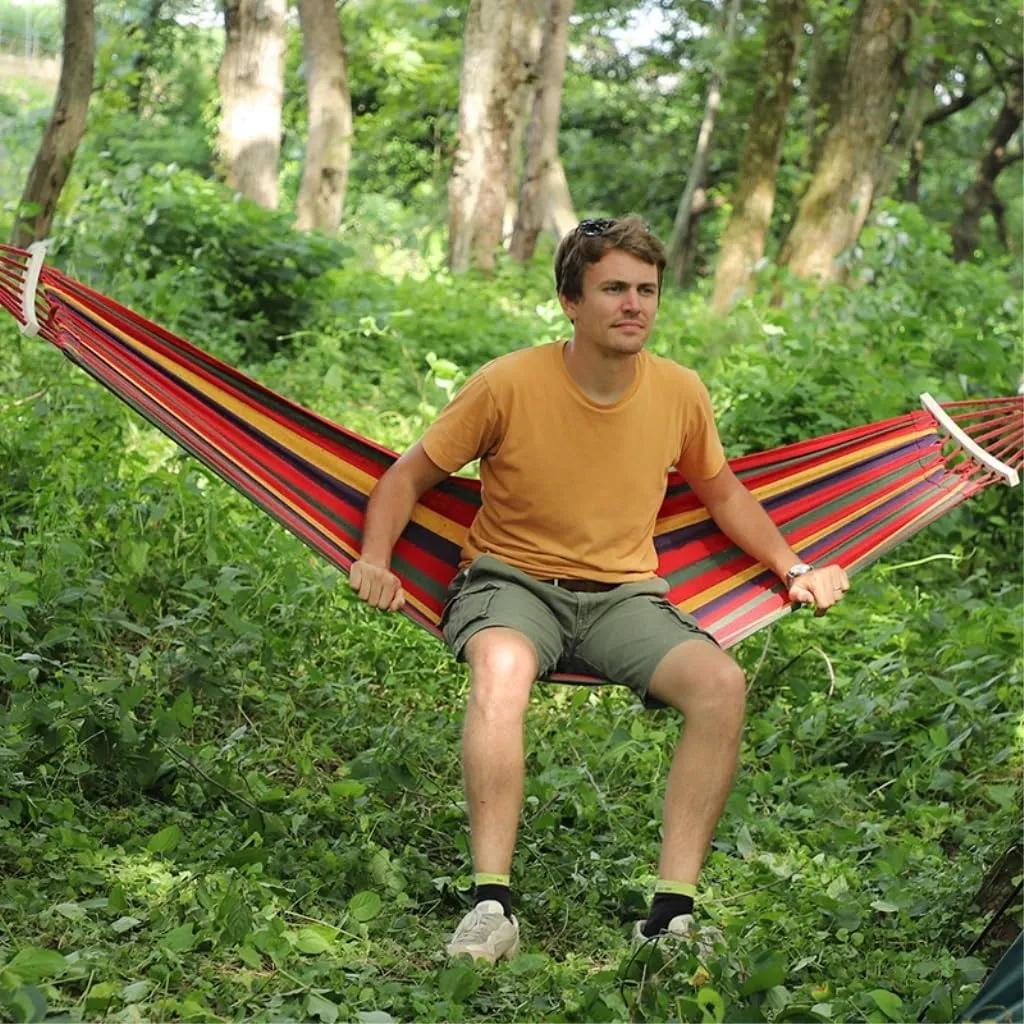 Hammock Outdoor Camping Thick Canvas Hammock Outdoor Swing Home Single Double Dormitory Sleeping Student Anti-Rollover Hammocks for Outside(F)