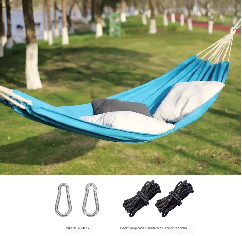 Hammock Outdoor Hammock Woven Tassel Thick Canvas Straight Stick Anti-Rollover Leisure Camping Single Double Swing Hammocks for Outside(White,A)