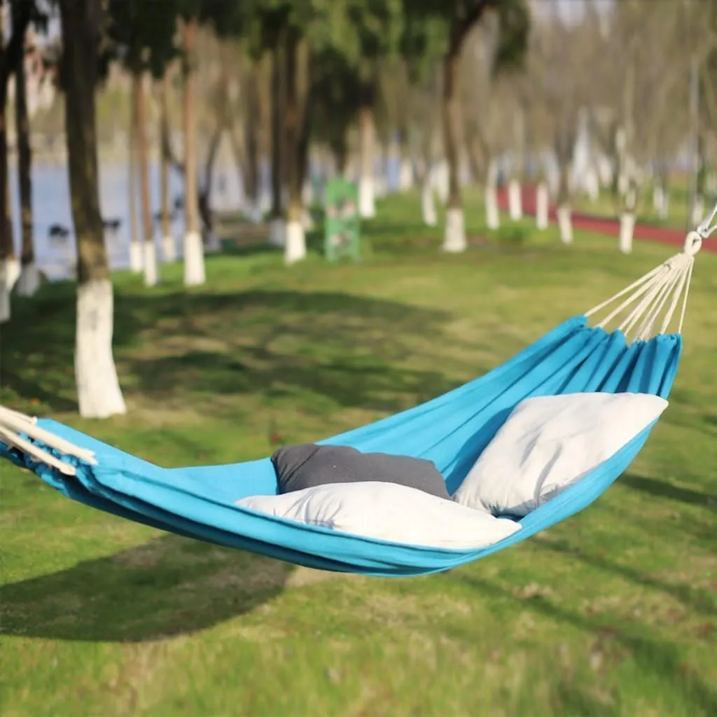 Hammock Outdoor Hammock Woven Tassel Thick Canvas Straight Stick Anti-Rollover Leisure Camping Single Double Swing Hammocks for Outside(White,A)