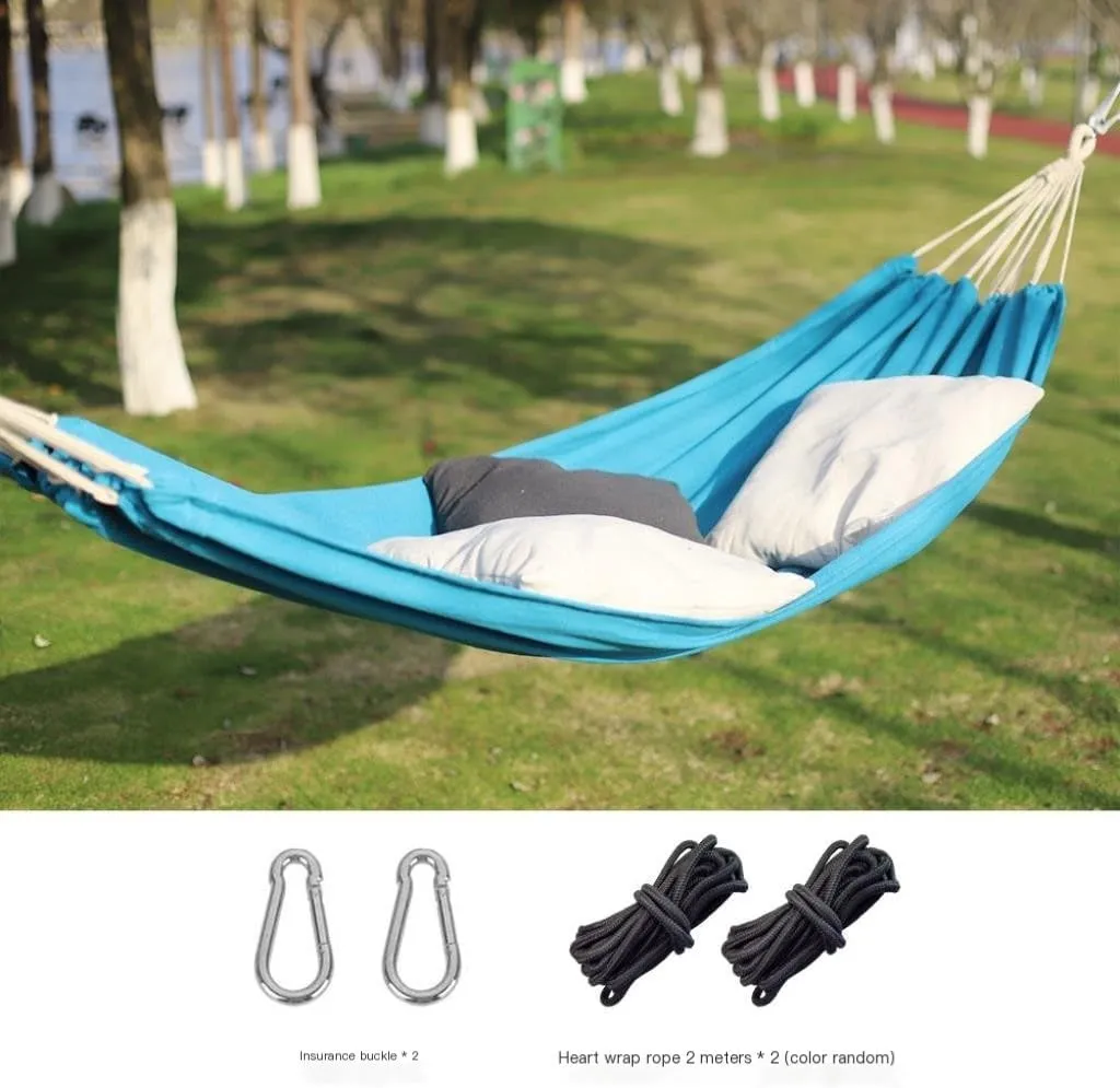 Hammock Outdoor Hammock Woven Tassel Thick Canvas Straight Stick Anti-Rollover Leisure Camping Single Double Swing Hammocks for Outside(White,A)