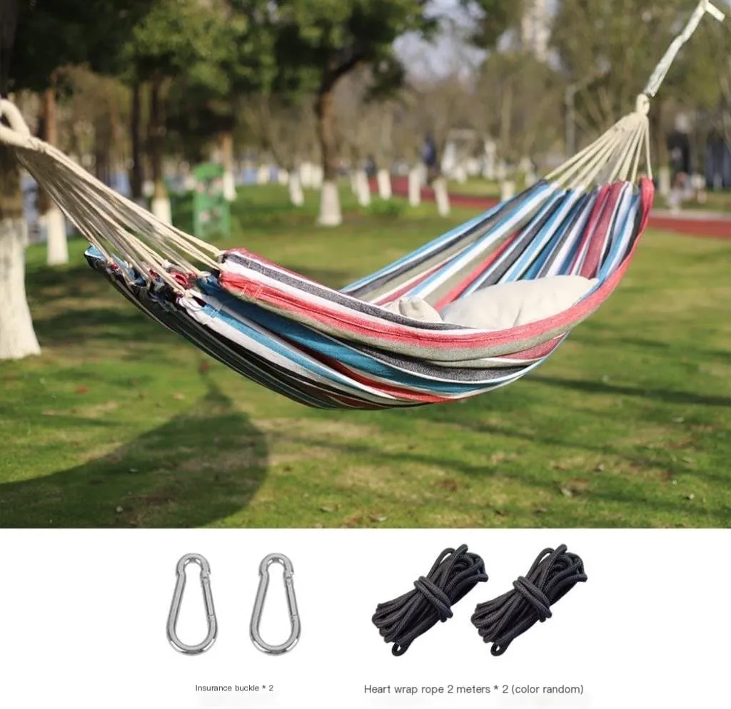 Hammock Outdoor Hammock Woven Tassel Thick Canvas Straight Stick Anti-Rollover Leisure Camping Single Double Swing Hammocks for Outside(White,A)