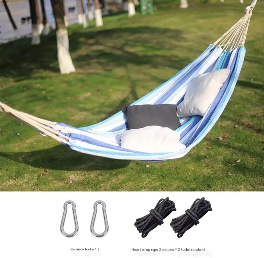 Hammock Outdoor Hammock Woven Tassel Thick Canvas Straight Stick Anti-Rollover Leisure Camping Single Double Swing Hammocks for Outside(White,A)