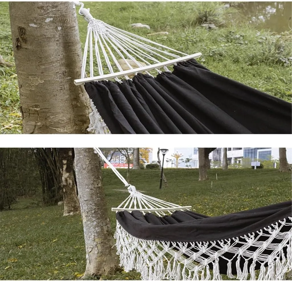 Hammocks Outdoor Hammock Sheet Double Camping Hammock Swing Spring Outing Camping Anti-Rollover Canvas Hanging Basket Camping Hammocks(Black)