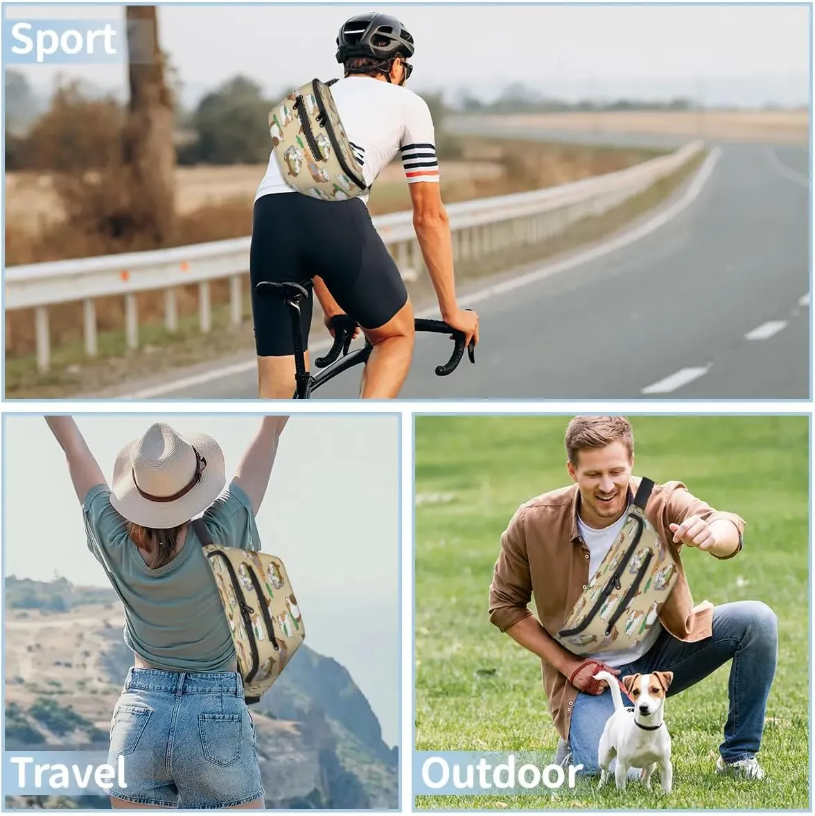 Hamsters Crossbody Sling Bag for Women Men Crossbody Backpack with 4 Zipper Pockets Fanny Pack Shoulder Casual Daypack for Travel Running Hiking Cycling