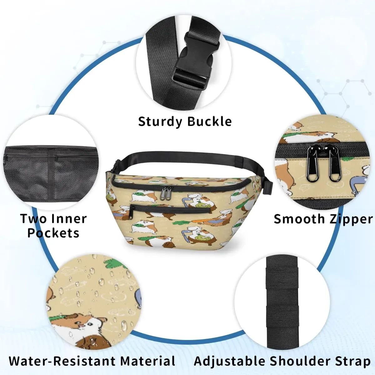 Hamsters Crossbody Sling Bag for Women Men Crossbody Backpack with 4 Zipper Pockets Fanny Pack Shoulder Casual Daypack for Travel Running Hiking Cycling