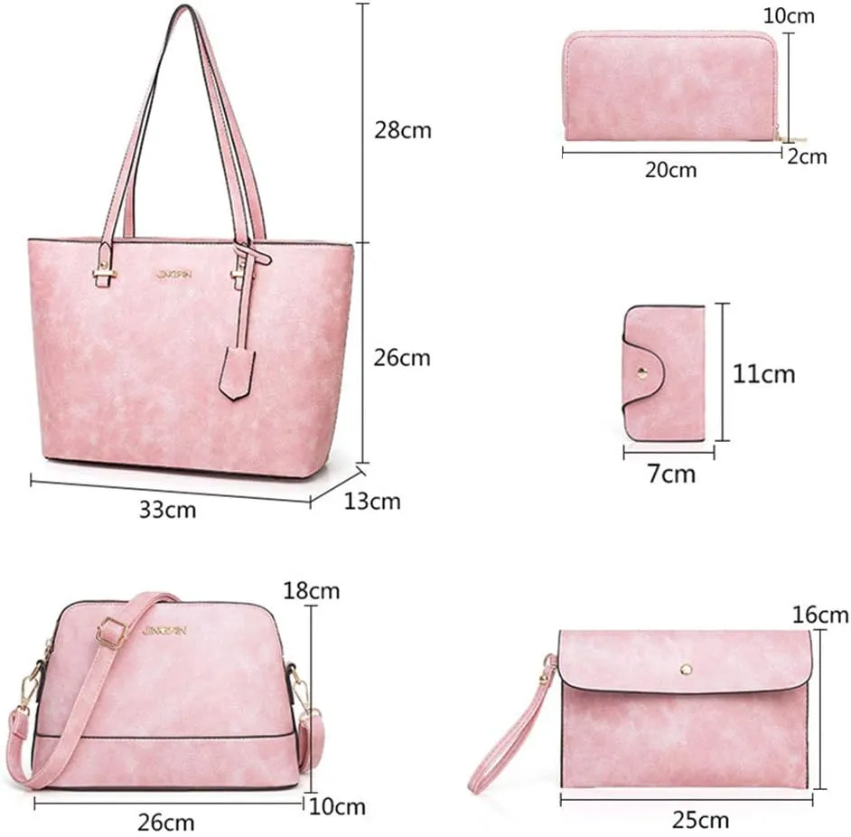Handbag Set for Women 5 Pack Tote Purse Handbags Set PU Leather Satchel Bag