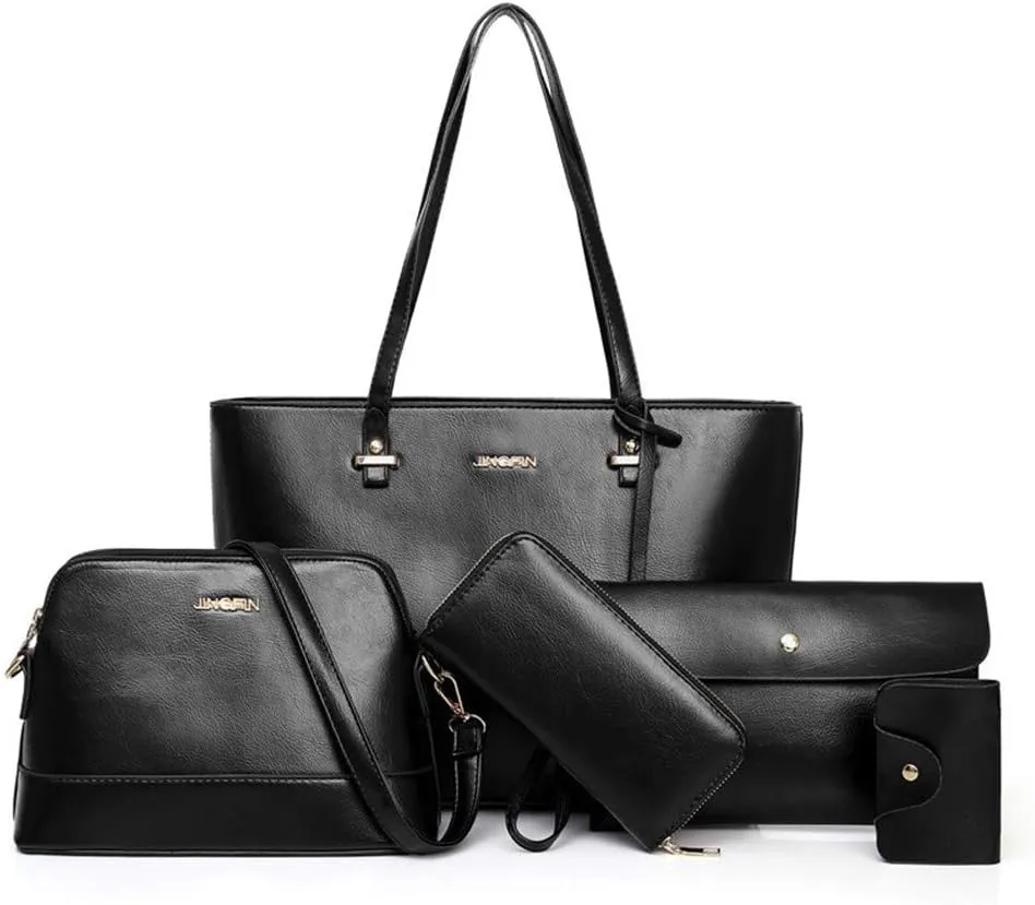 Handbag Set for Women 5 Pack Tote Purse Handbags Set PU Leather Satchel Bag