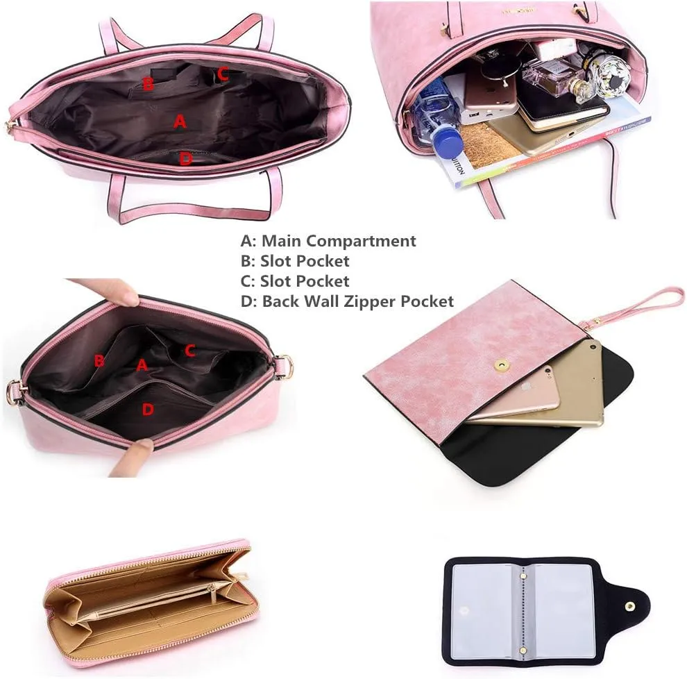 Handbag Set for Women 5 Pack Tote Purse Handbags Set PU Leather Satchel Bag