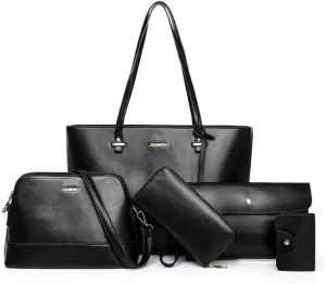 Handbag Set for Women 5 Pack Tote Purse Handbags Set PU Leather Satchel Bag
