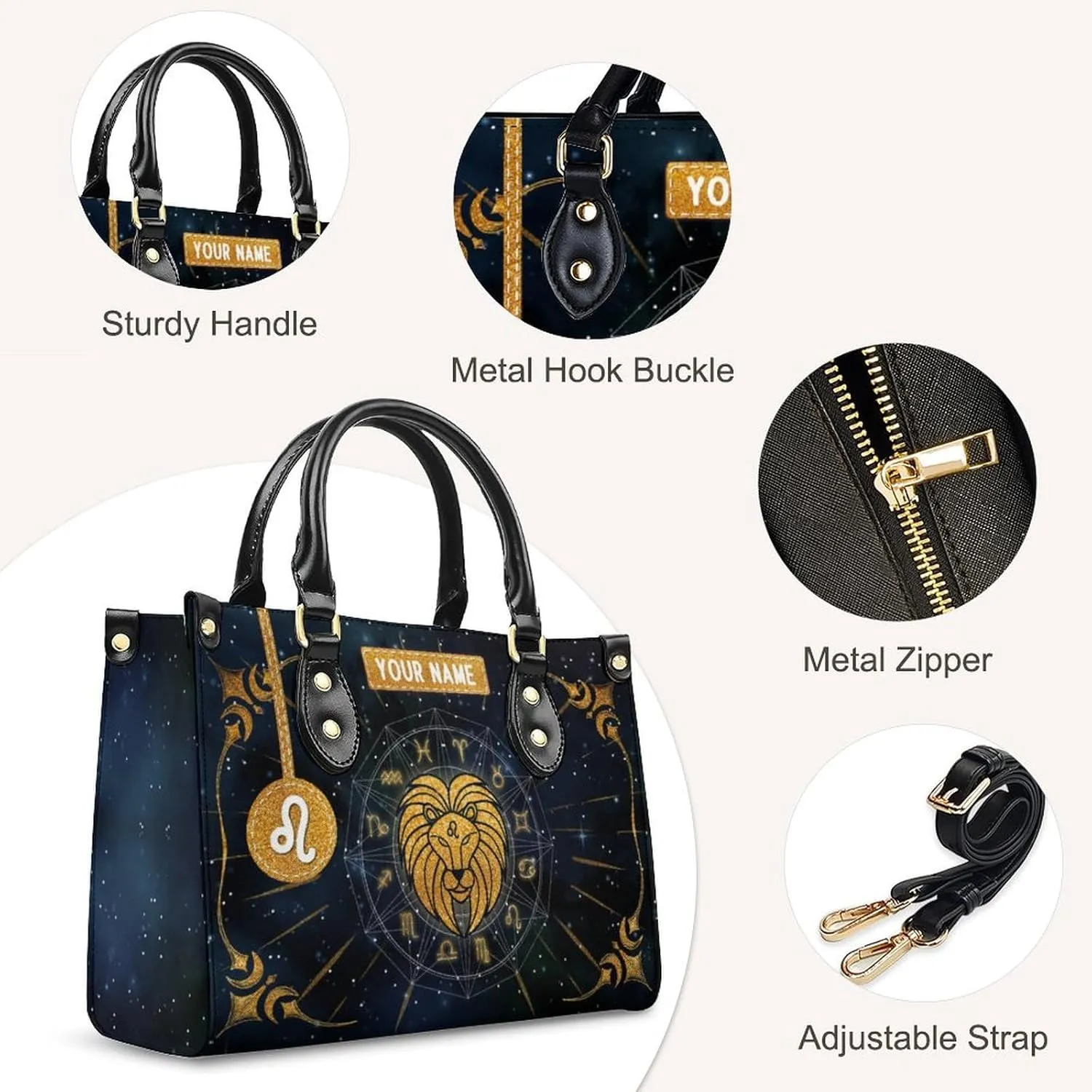 Handbags for Women - Personalized Leather Purse with Name - Tote Bags for Mom Grandma - Zodiac Gifts Ideas for Her