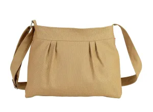 Handmade Small Canvas Crossbody Bag Pleated Purse Washable Cotton Bag Soft Sling Hobo Bag Minimalist Phone Bag Messenger Bag Stylish Cute Daily Bag Camel