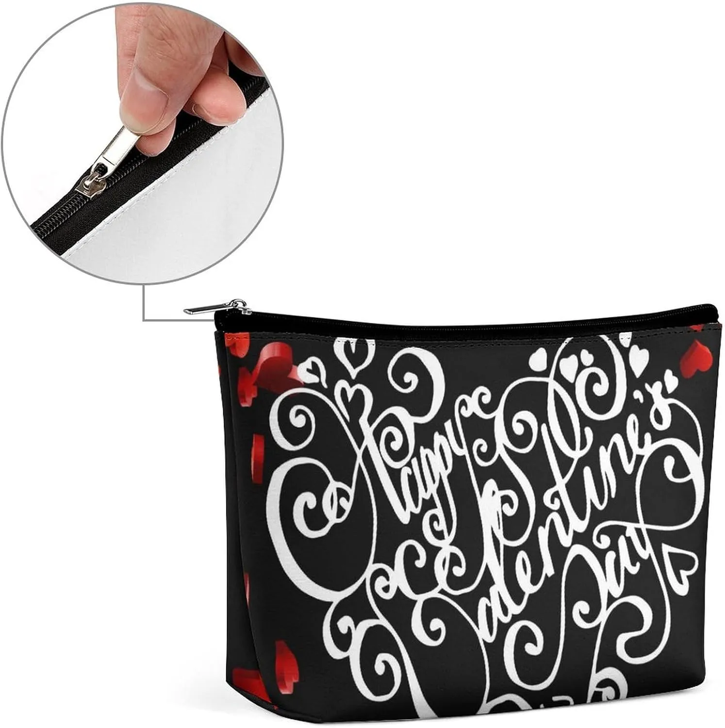 Happy Valentines Day Pattern Personalized Makeup Bag, PU Cosmetic Bag Travel Makeup Bag,Zipper Makeup Pouch for Women-Toiletry Bags for Traveling Women