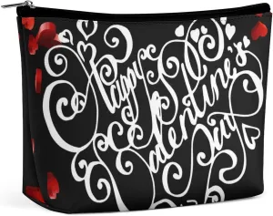 Happy Valentines Day Pattern Personalized Makeup Bag, PU Cosmetic Bag Travel Makeup Bag,Zipper Makeup Pouch for Women-Toiletry Bags for Traveling Women