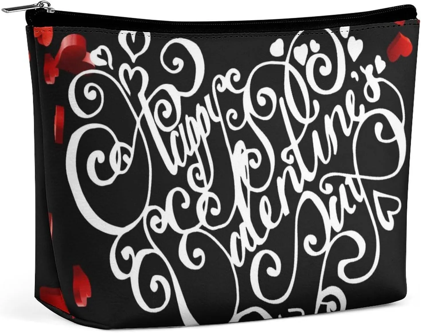 Happy Valentines Day Pattern Personalized Makeup Bag, PU Cosmetic Bag Travel Makeup Bag,Zipper Makeup Pouch for Women-Toiletry Bags for Traveling Women