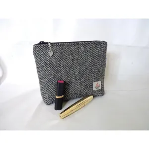 Harris Tweed Cosmetic Bag - Black & Grey Herringbone
