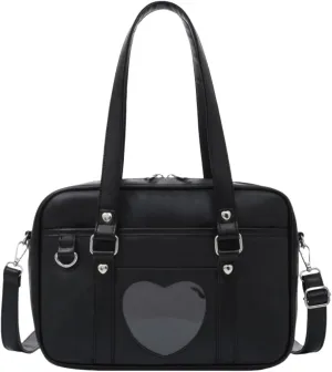 Heart-shaped Single Shoulder Bag Crossbody Bag for Women Pu Leather Academy Handbag Japanese Anime JK Uniform Bag (Black)